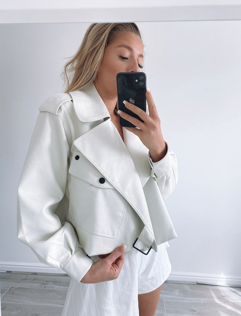 Ella Ivory Leather Jacket