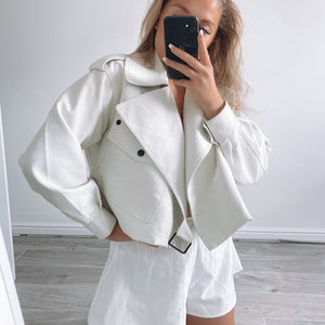 Open image in slideshow, Ella Ivory Leather Jacket
