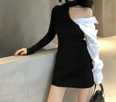 Half Shirt Black Mini Dress