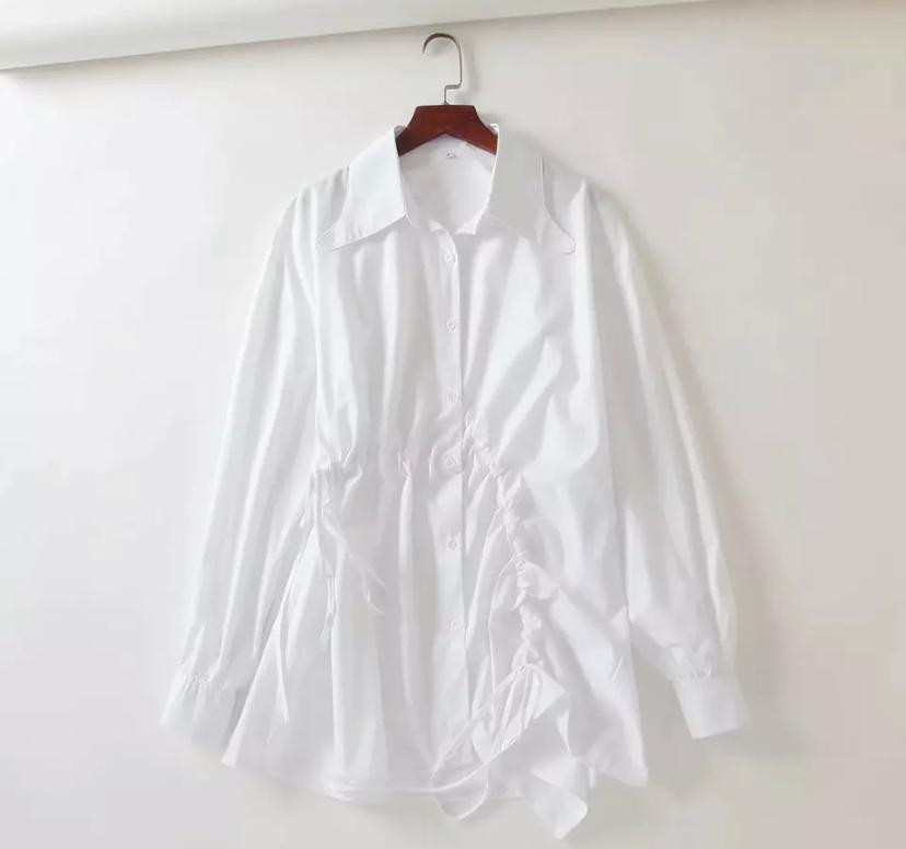 Ruched White Shirt Dress