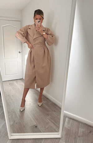 Open image in slideshow, &#39;Freya&#39; Nude Cinched Tailored Coat
