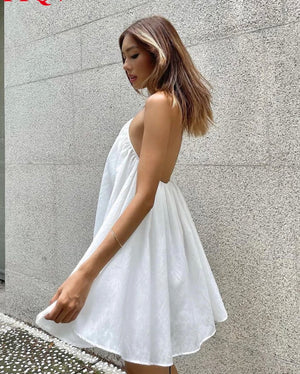 'Sasha' White Halter Neck Dress