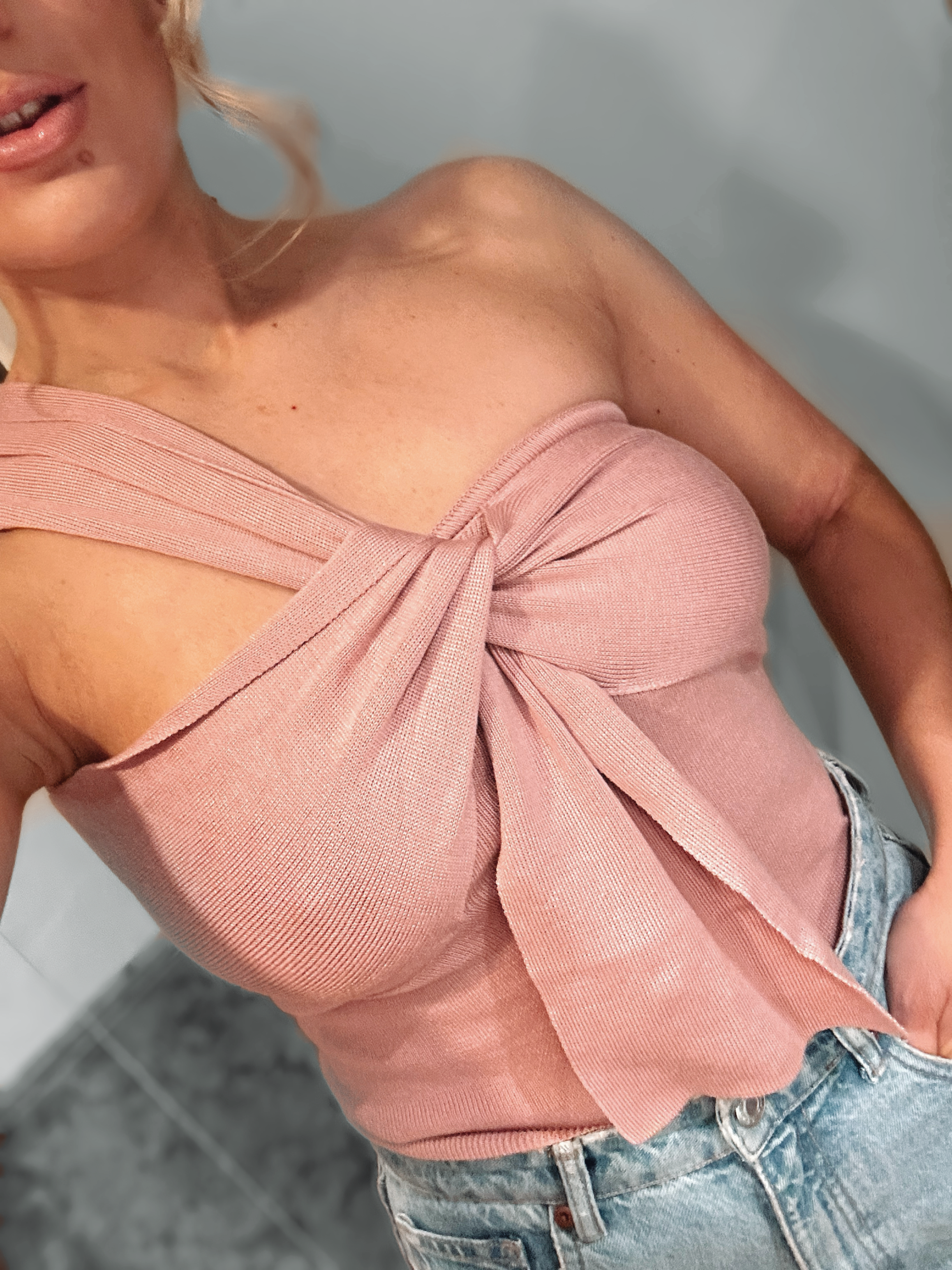 'Molly' One Shoulder Blush Pink Knit Top