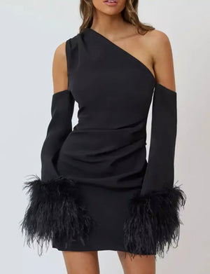Black Feather Cuff 'Skylar' Dress